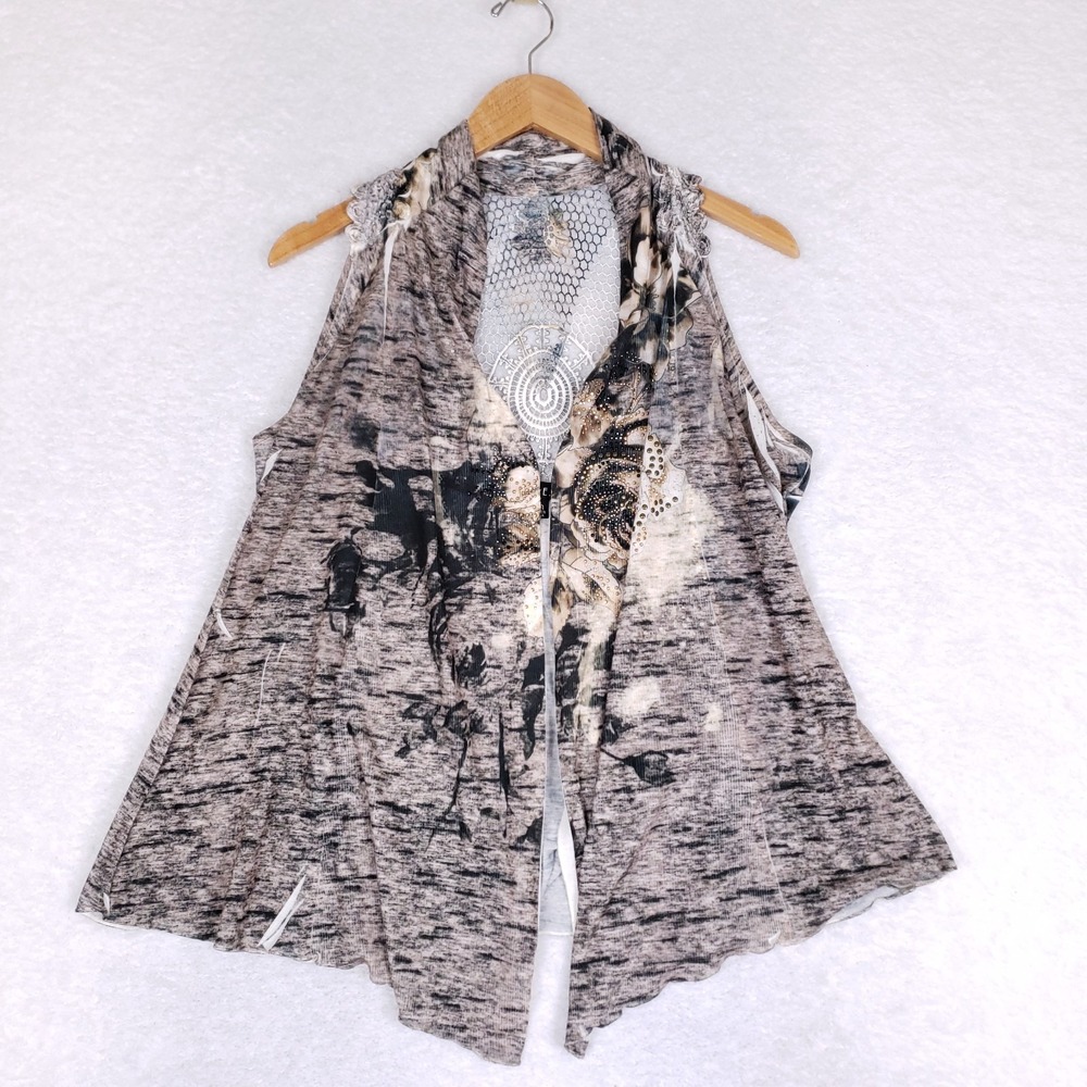 B.L.E.U. Sleeveless Cardigan Vest Medium Boho‎ Chic Sheer Layering Festival